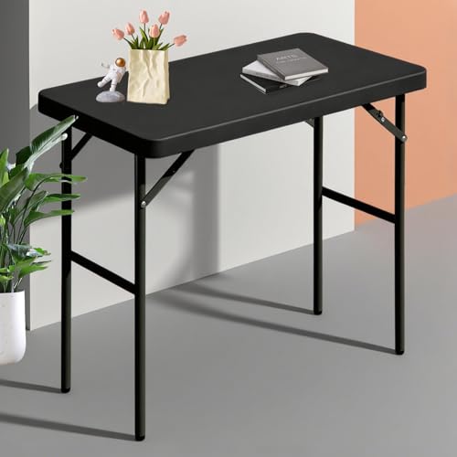 Folding Table 2.7ft Rectangular All-Occasion Plastic Folding Event Table for Indoor and Outdoor, Portable Desk, Camping, Durable and Stable, HDPE and Steel, Wide Application, Black - color: Black, size: 2.7ft