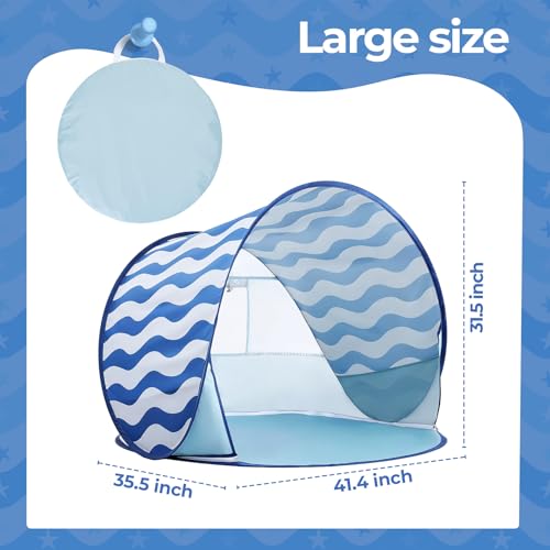 Pop Up Baby Beach Tent - Baby Tent for Beach Essentials with UPF 50+ UV Protection, Portable Sun Shade Canopy Summer Outdoor for Infants (Blue Wave Stripes) - color: Blue Wave Stripes