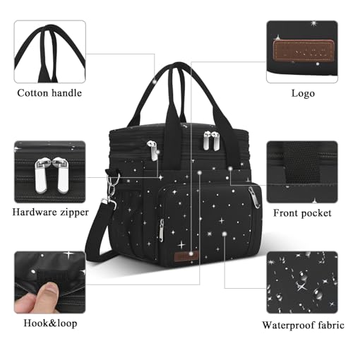 MIYCOO Lunch Bag & Lunch Box for Women Men, Double Deck Leakproof Insulated Soft Large Adult Camping Cooler bag for Work, Beach, Picnic, Travel (Black Starry Sky, 15L) - color: Black Starry Sky