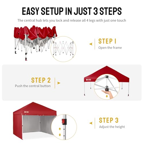 CROWN SHADES 10X10 Commercial Instant Canopy Pop Up Tent with Center Lock, 300D Fabric, 4 Sidewalls, Sto'N Go Bag, Red - color: Red, size: 10x10 Classic