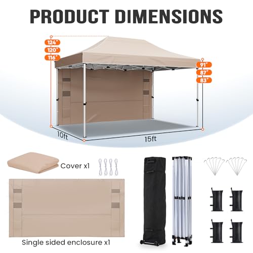 Quictent 10x15FT Heavy Duty Pop Up Canopy Tent, Commercial Easy up Portable Waterproof Shelter with Roller Bag for Outdoor Wedding Party Events Markets Gazebos - color: Tan, size: 10X15
