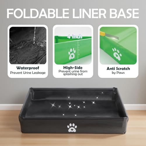 MEEXPAWS Dog Pee Pad Holder Foldable with Dog Litter Box Enclosure High Wall, Puppy Pad Holder Tray Liner Base with DIY Splash Guard, Indoor Dog Potty for Medium to Large Dogs, Leak-Proof, Easy Clean - size: Large - 33'' x 22''