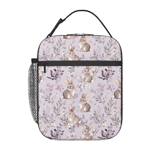 Reusable Cute Bunny Lunch Box for Kids Girls Boys Women Adult, Insulated Floral Rabbit Wildflower Lunch Bag,Polyester Cooler Handbags Case for School Picnic Work Travel Beach or Hiking - color: Bunny
