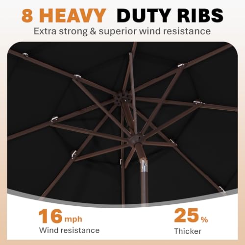 JEAREY 9FT 3 Tier Patio Umbrella Outdoor Market Umbrella Table Umbrellas with 8 Ribs 1.5 Pole Push Button Tilt and Crank UV Protection for Garden,Black - color: Black