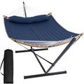 SUNCREAT Portable Outdoor Hammock with Stand, Heavy Duty Hammock with Carrying Bag, Soft Pillow, Balance Ropes, Dark Blue - color: Dark Blue