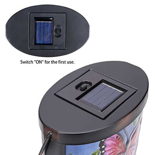 Hanging Solar Lantern Outdoor Waterproof LED Butterfly Solar Lights Decorative Solar Garden Lanterns Tabletop Lamp for Outdoor Patio Yard Decor - style: Pink-Yellow Butterfly