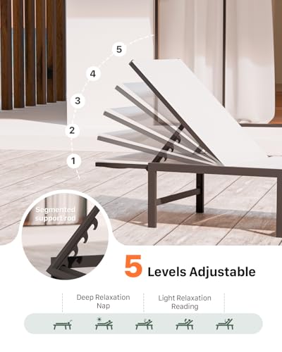 Chaise Lounge Chair Outdoor,Aluminum Patio Lounge Chairs Set of 2,Pool Lounge Chairs with 5 Adjustable Backrest for Outside Beach Lawn and Backyard White - color: White, size: 2 Chairs