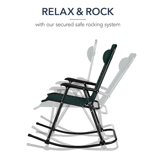 Best Choice Products Outdoor Zero Gravity Rocking Chair, Folding Reclining Patio Lounge Chair with Adjustable Pillow for Lawn, Beach, Camping - Forest Green - color: Forest Green