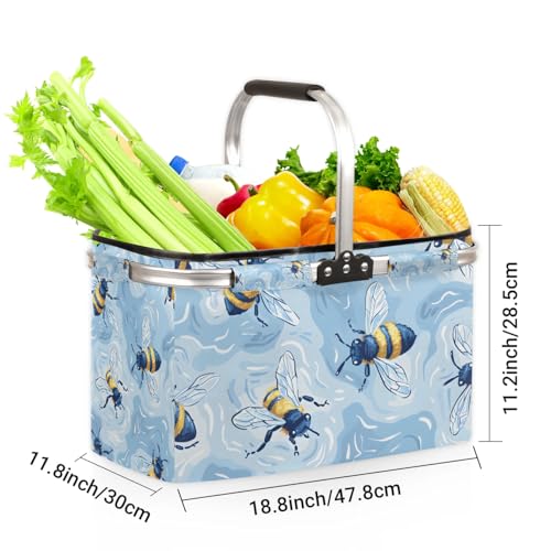 Picnic Basket,Leak-Proof Collapsible Cooler Bag,40L Grocery Basket with Sturdy Handles,Storage Basket for Picnic,Food Delivery,Take Outs,Market Shopping,Travel - color: Bee(style 3)