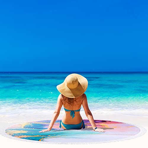 Benefeet Sox Beach Towel Large Round Mandala Pool Towels Tassels Microfiber Quick Dry Beach Blanket Throw Bohemian Roundie Swim Pool Circle Towel, 59 Inches - color: Colorful Marble Liquid Quicksand, Gradient