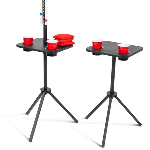 GoSports All Weather Metal Cornhole Scoreboard with Drink Holders - Black or White - Magnetic Outdoor Score Keeper for Yard Games - Set of 2 ScoreCaddy Tables - color: Black
