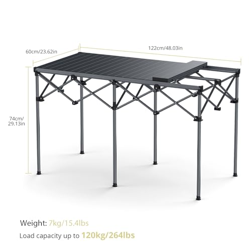Anbte Heavy-Duty Camping Table, 48” x 23.6” Large Roll Up Camping Table for 6-8 People Support 264lbs with Carry Bag, Waterproof, Portable, for Backyard BBQ Tailgating Picnic Party Indoor, Black - color: Black, size: 48”L x 23.6”W x 29.1" H (1 height)