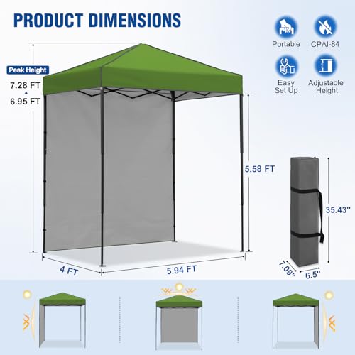 6x4 Pop Up Canopy Tent with One Wall Panel, Instant Portable Beach Canopy, Outdoor Tent with Carry Bag for Camping, Sports, Tailgating, Events, Grass Green - color: Grass Green, size: With One Wall