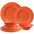 LEHAHA Orange Melamine Dinnerware Set, 12 Piece Kitchen Tableware Plates Bowls Dishes Set, Lightweight Unbreakable Dinnerware Set for 4, Dishwasher Safe and BPA free - color: Orange