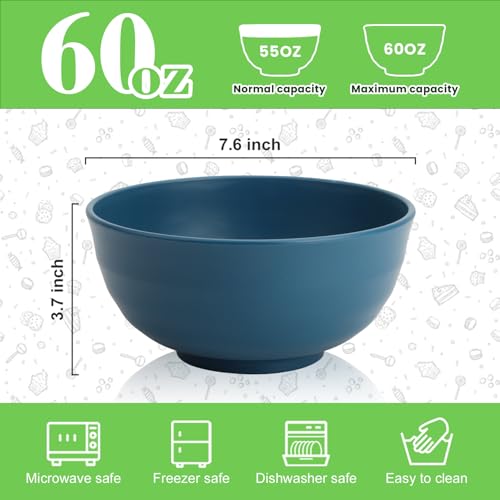 Wheat Straw Bowls 60 OZ, Unbreakable Large Salad Bowl Set of 6, Microwave and Dishwasher Safe Big Bowls for Kitchen, Camping, Picnic, RV, Serving Bowl Set for Ramen, Cereal, Soup - Multi - color: Multicolor, size: 60 Oz
