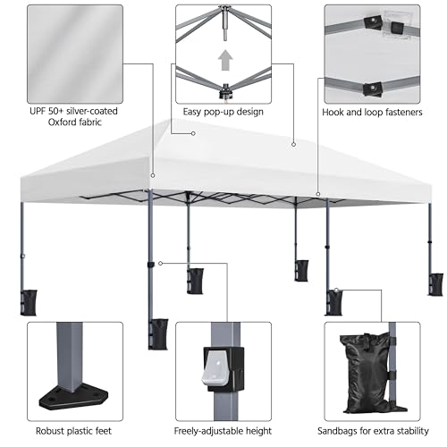 Yaheetech 10×20 Pop Up Canopy Easy Set-up Tent, Portable Outdoor Canopy Instant Tent, Commercial Gazebo with Wheeled Carry Bag & 6 Sandbags for Home, Party & Outdoor Activities, White - color: White, size: 10×20