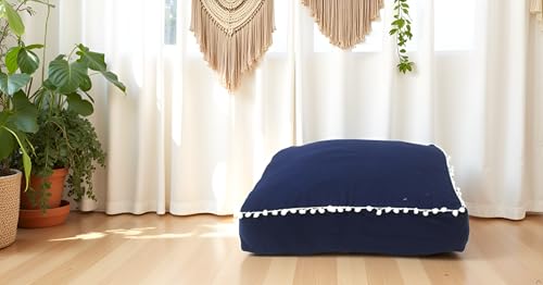 CRAFT KALA Meditation Floor Pillow Cover, Round Large Pillows Cover Seating for Adults, Bohemian Mandala Circle Cushions Cover for Outdoor Fireplace Yoga Living Room (Blue, 24" Square) - color: Blue, size: 24" x 24" (Pack of 1)