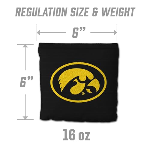 YouTheFan Officially-Licensed NCAA Set of 8 Cornhole Bags - All Weather Dual Sided Slide & Stop - Regulation Size with Carry case - color: Iowa Hawkeyes