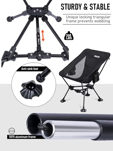 WildCall Lightweight Folding Camping Chair Compact Beach Chair with Anti-Sinking Large Feet - color: 1 X Black