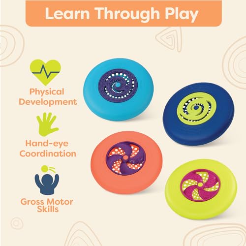 B. toys – Flying Disc Set – 4 Colorful Flying Discs – Outdoor Sports & Games for Kids – Discs Set for Backyard, Park, Beach – Disc – Oh – 4+ Years