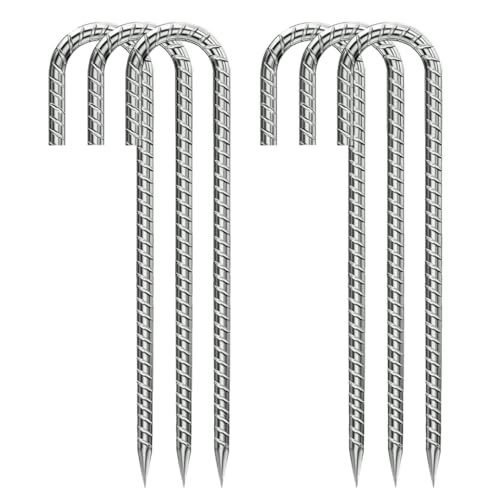 Ground-Stakes-Heavy-Duty-12 inch, J-Hook Rebar Stakes Galvanized Anti-Rust 6pcs Garden Stakes Metal Ground Anchors for Garden Dog Fence Chicken Coop Christmas Decorations Deer Fence - color: Silver-J-HOOK, size: 6pcs