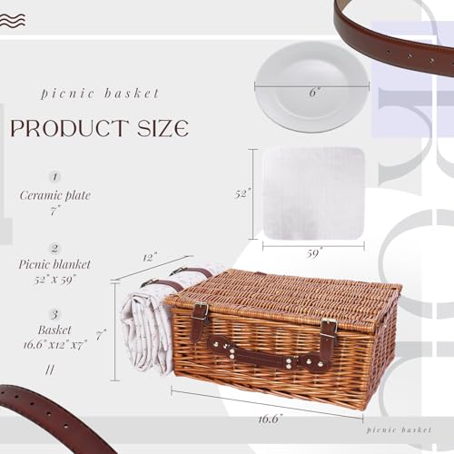 Picnic Baskets Wicker Willow Picnic Set for 4 Persons with Insulated Cooler Bag and White Floral Waterproof Picnic Blanket Gift for Christmas Thanksgiving Wedding Birthday Camp Outdoor Beach Travel - color: Classic Flower
