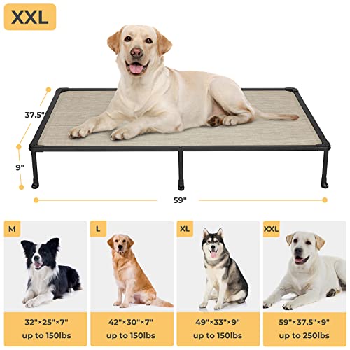 Veehoo Chewproof Elevated Dog Bed - Cooling Raised Pet Cot, Breathable Mesh, Washable & Non-Slip for Large Dogs, Indoor/Outdoor, Beige Coffee Mat and Black Frame, 59x37inches (Model CWC2203A03) - color: Beige Coffee, size: 59.0"L x 37.0"W x 9.0"Th