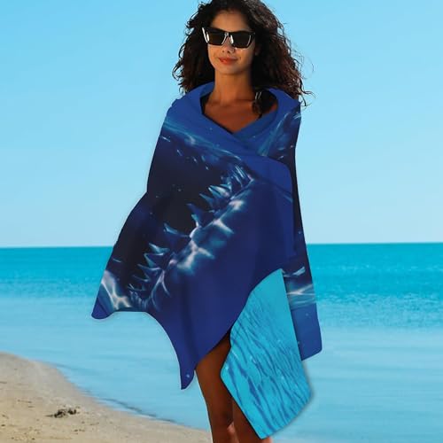 Shark Beach Towel,Shark Opens Mouth in Deep Sea Lightweight Compact Sand Free Quick Dry Oversized Pool Swimming Towels for Girls Women Adults,29.5"×59" - color: Shark Opens Mouth in Deep Sea