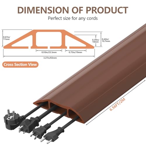 AGPTEK Heavy Duty Floor Cable Cover Cable Protector, 6.5 Ft Floor Cord Protector 3 Channels Floor Cord Cover (Mid Channel 0.93") Contains Cords, Cables and Wires, Good for Office, Home, or Outdoor - color: Brown