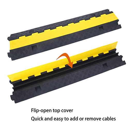 Cable Ramp Cable Protector Ramps Wire Hose Protective 2 Channel Traffic Rubber Plastic Cord Cover Speed Bump for Asphalt Concrete Gravel Driveway Outdoor, 4 Pack - color: 2 channel-4 pack
