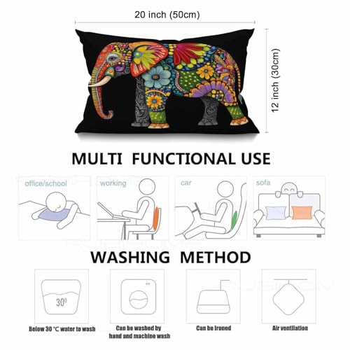 Smooffly Mandala Floral Elephant Waist Lumbar Cotton Linen Throw Pillow case Cushion Cover for Sofa Home Decorative Oblong 12x20 Inches - color: Swn15