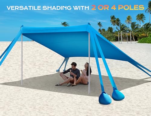 Rengue Beach Tent, Beach Canopy UPF50+ UV Protection, 10x10ft Beach Shade Sun Shelter with 8 Sandbags, Sand Shovels, Ground Pegs, Stability Poles for Camping, Fishing, Picnics, Backyard Fun, Sky Blue - color: Sky Blue