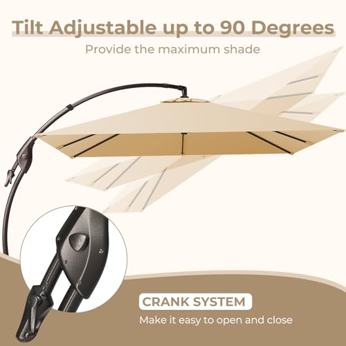 Grand patio Sunbrella 10x10 FT Cantilever Umbrella with Base Included Patio Square Aluminum Offset Umbrellas for Outdoor Pool (Flax, 10X10 FT-SUNBRELLA) - color: Flax-SUNBRELLA, size: 10X10 FT