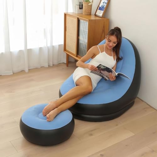 AIZYR Inflatable Sofa with Air Pump, Blow Up Lounger Chair Inflatable Patio Lounge Chairs Portable Couch for Rooms, Camping Picnic Beach,Blue - color: Blue