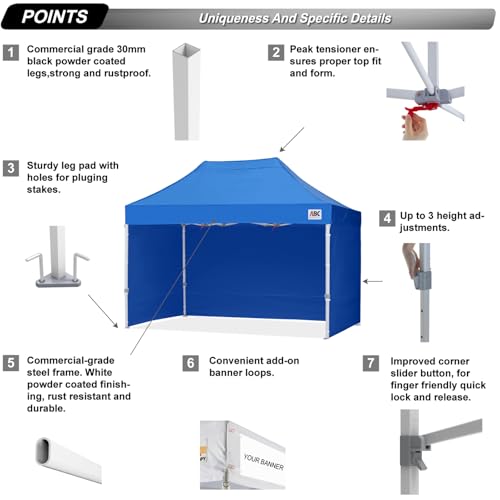 ABCCANOPY Easy Pop Up Canopy Tent with Sidewalls 8X12 Commercial -Series, Royal Blue - color: royal blue, size: 8X12