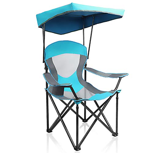 ALPHA CAMP Heavy Duty Canopy Camping Chair, 350 lbs Capacity Oversized Folding Chair with Adjustable Sunshade, Portable Sunshade Chair with Cup Holder for Beach, Fishing, Outdoor - color: Enamel Blue