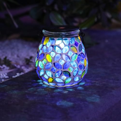 Afirst Mosaic Solar Lanterns Outdoor - Glass Hanging Solar Lights Hollow Out Waterproof Table Lamp Outdoor Decorative for Garden, Patio, Holiday Party Outdoor Decoration - style: Coins