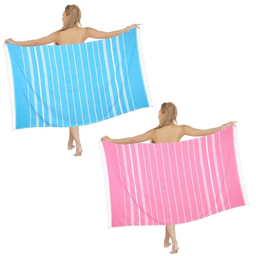 Beach Towel 2 Pack,Sand Free Beach Towels Oversized 39 x 72,Turkish Beach Towel Quick Dry Towel,Lightweight Pool Towels for Adults Travel Towel,Cool Beach Accessories Super Absorbent Towels - color: 2 Pack Blue+pink