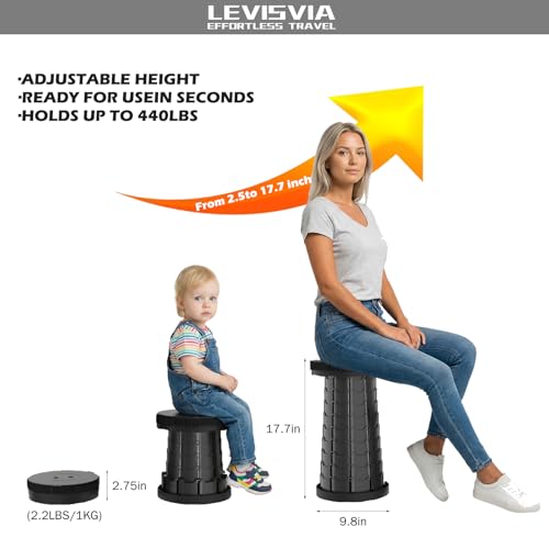 2026 Portable Folding Stool, 440lbs Capacity Telescopic Stool with Storage Bag - Lightweight & Sturdy Camping Chair for Hiking, Fishing, Garden, BBQ