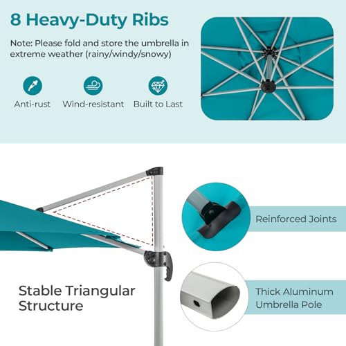 Cantilever Patio Umbrella Aluminum Offset Umbrella with 360-Degree Rotation & Adjustable Tilt, Large Patio Offset Umbrella for Garden, Pool, Backyard & Deck - color: Lake Blue-1, size: 11ft