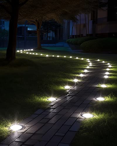 Biling Solar Ground Lights Outdoor 8 Packs, 12 LEDs Bright Flat Solar Lights Outdoor Waterproof Solar Powered for Yard Walkway Garden Driveway (White) - color: White, size: 8 Pack
