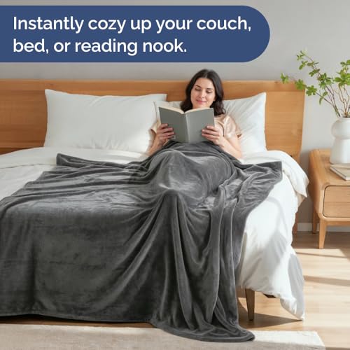 Ultra Soft Fleece Blanket Throw Size - Flannel Fleece Luxury Throw Blanket - Lightweight for Couch Bed Chair - Thick, Warm and Breathable - All Season Cozy Anti-Static Microplush Bedding, Dark Grey - color: 11 - Dark Grey, size: Throw (50" x 60")