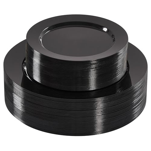 Fijinhom 100PCS Black Disposable Plates for 50 Guests Including 50PCS 10" Dinner Plates & 50PCS 7" Dessert Plates, Black - color: Black, size: 50 Guests-100pcs