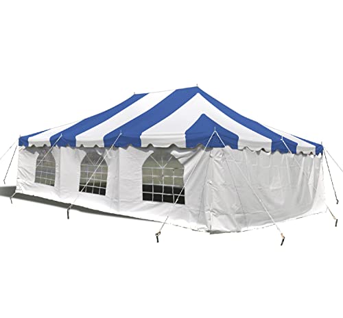 Party Tents Direct 20 x 30 Weekender Pole Tent with Sidewalls, Heavy Duty Waterproof PVC Blue and White Canopy, Easy Up Outdoor Event Pavilion Gazebo for Weddings, Parties, Graduations, and Banquets - color: Blue, size: 20' x 30'