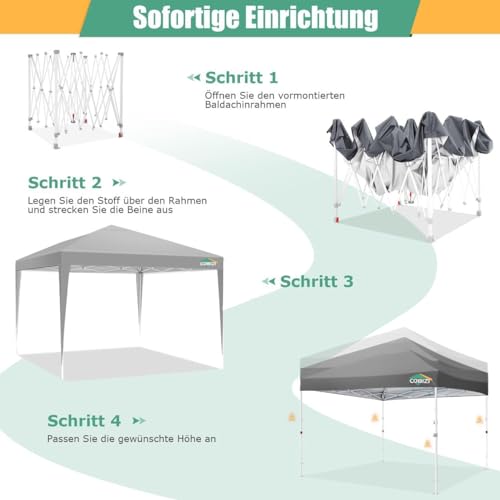 COBIZI 10x10 Pop Up Canopy Tent Without Sidewall, UPF 50+ Waterproof Outdoor Canopy, Instant Tent Portable Canopies Gazebo for Commercial Sun Shade Party Backyard with 4 Sandbags(Gray)