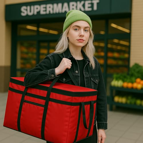 Musbus 2 PACK Extra Large XXXL Insulated Food Delivery Bag Cooler Bags Keep Food Warm Catering Therma for DoorDash - color: Red-B, size: Xxx-large（24w X 15h X 14d）