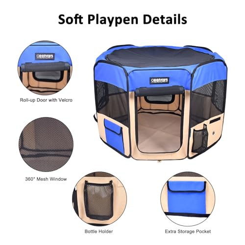 JESPET Pet Dog Playpens 36", 45" & 61" Portable Soft Dog Exercise Pen Kennel with Carry Bag for Puppy Cats Kittens Rabbits, Indoor/Outdoor Use - color: Blue, style: 36x36x24 Inch (Pack of 1)