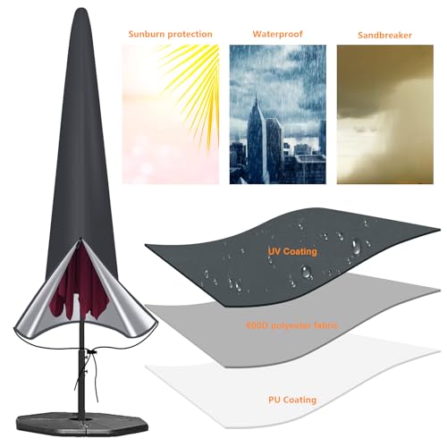 OKPOW Umbrella Cover 420D Oxford Fabric Patio Umbrella Covers Waterproof with Zip, for 9ft to 12ft Garden Outdoor Umbrella (Dark Grey) - color: Dark Gray, size: Fit for 9-12 Feet Market Umbrella