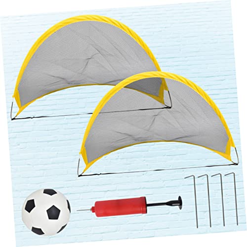 Luxshiny 2 Pcs Training Soccer Goal Set Mini Football Net with Inflator Iron Nails and Football for Outdoor Game Portable Foldable for Boys