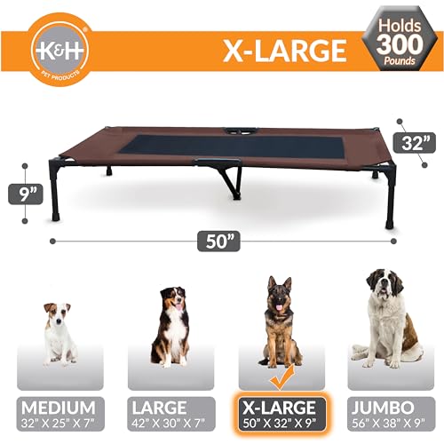 K&H Pet Products Outdoor Elevated Dog Cot, Breathable Cooling Elevated Cot Hammock Pet Bed for XL Dogs, Washable Mesh Cover, Raised Metal Frame, Collapsible, Portable - Extra-Large 50 X 32 Chocolate - color: Chocolate/Black Mesh, size: X-Large 50"L x 32"W